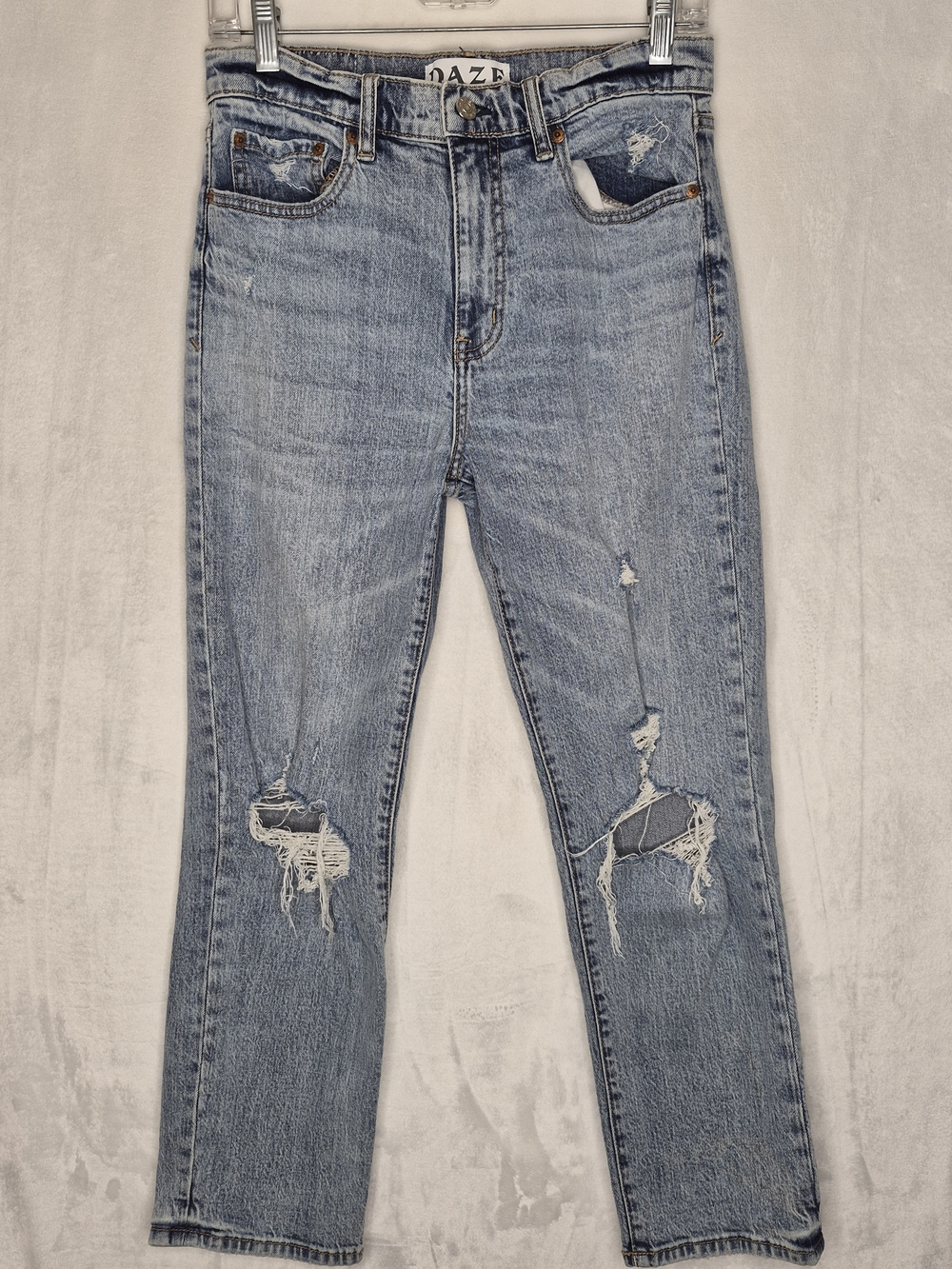 DAZE Denim High Rise Distressed Straight Leg Jeans Light Wash Size 27